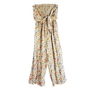 Patrons of Peace Paisley Floral Print Smocked Tie Front Wide Leg Boho Jumpsuit S